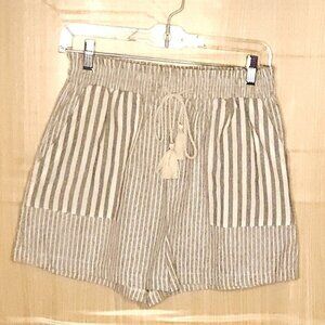 Hem & Thread Womens Grey White Stripe Linen Blend Shorts Medium